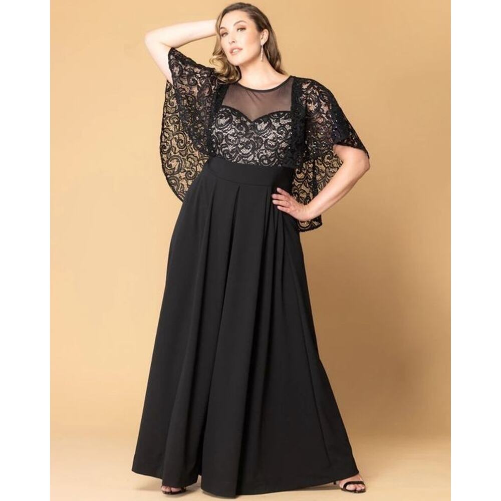 Kiyonna Alluring Sequins Jumpsuit 2X Formal Wedding Black Pockets Romantic